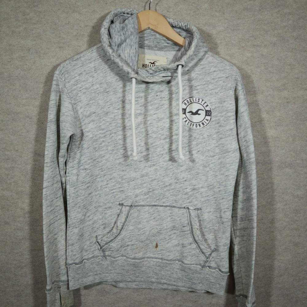 Hollister Hoodie XS Grey Marl Y2K Surf California Graphic Thumbhole Cuffs